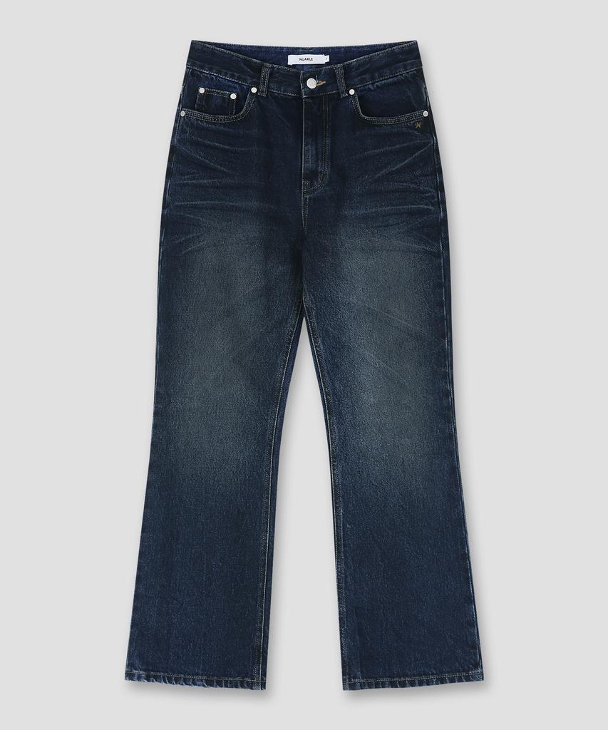 NUAKLE Unisex Loose Fit Bootcut Denim_Deep Blue