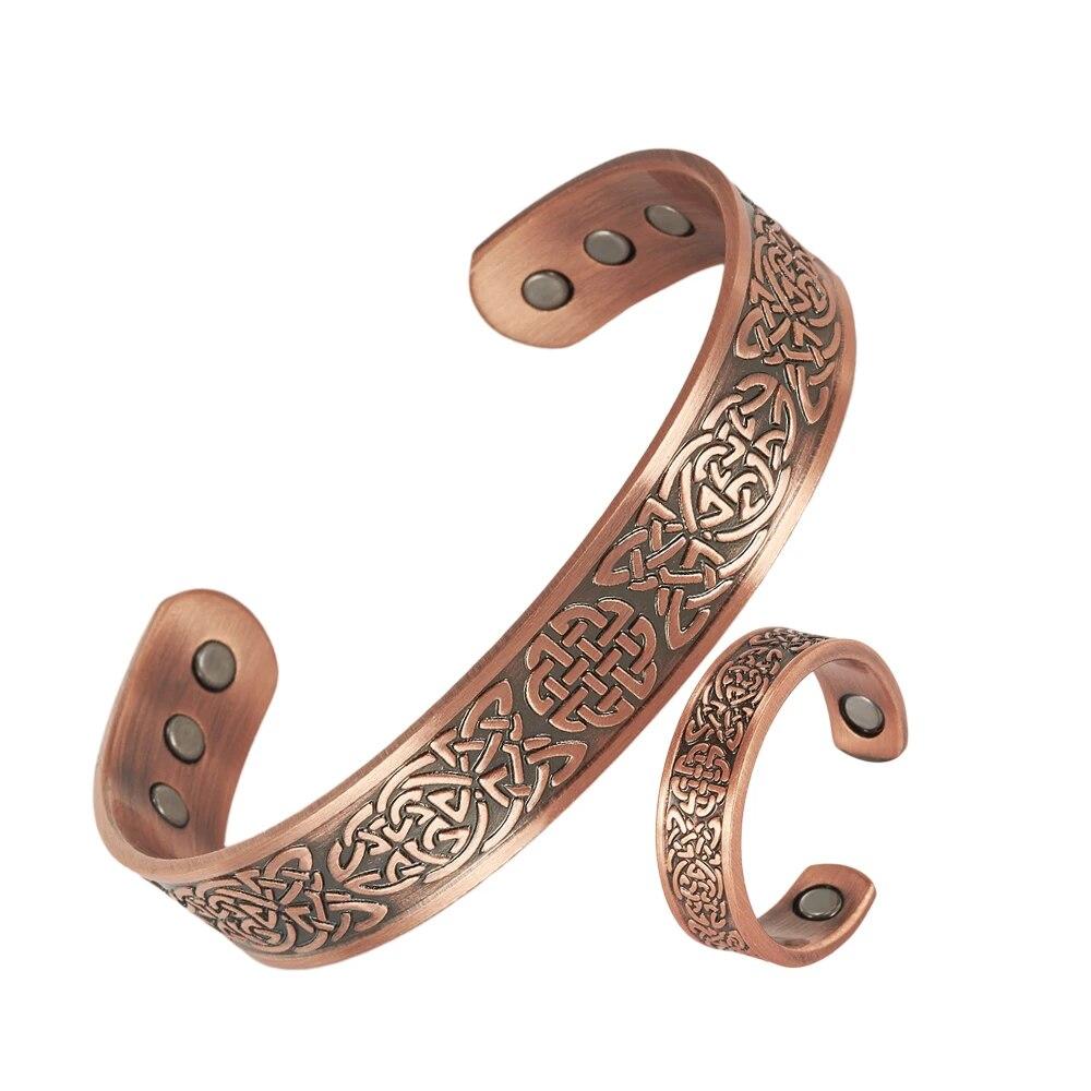 Магнитный комплект ювелирных изделий из чистой меди, регулируемые браслеты викингов, кольцо изменяемого размера, винтажный комплект украшений для здоровья, энергии, женщин и мужчин