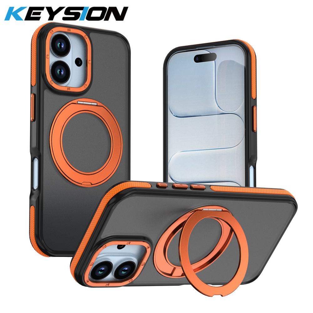 KEYSION Matte Translucent Magnetic Phone Case for MagSafe for iPhone 17 Pro Max 17 Air 360° Rotating Ring Stand Shockproof Cover