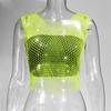Leqoel Sexy Mesh Out Backless Tank Hollow Summer Rhinestones Tops New Fashion Party See Through Fishnet Crop  for Women