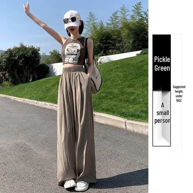 Маленькие летние брюки из ледяного шелка с широкими штанинами и высокой талией для женщин