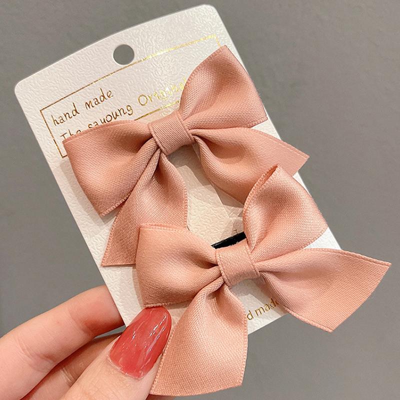 2Pcs/Pair Small 4cm Duckbill Hair Clips Satin Butterfly Bow Hair Bangs Hairgripes Women Girl Fashionable Hair Accessories