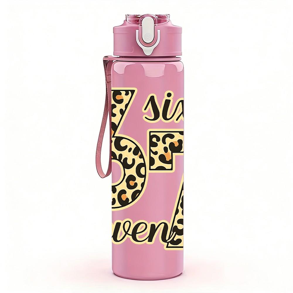 1PC Six Seven Leopard Texture Number Print 750ml Color Plastic Sports Water Bottle Leakproof Flip Straw Lid Suitable for Sports Office Home Use