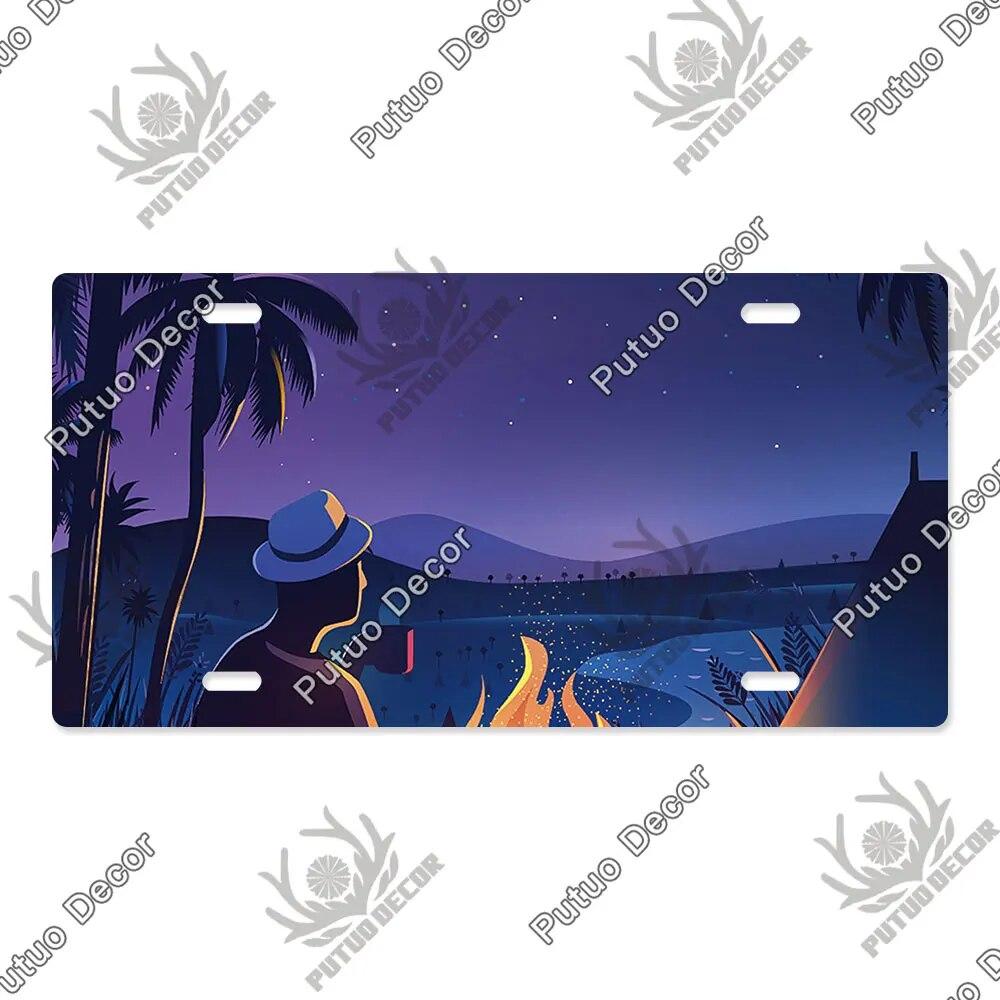 Putuo Decor Illustrations Licenses Plate Tin Sign Plaque Metal Decorative Plate for Car Living Room Door Home Wall Decor