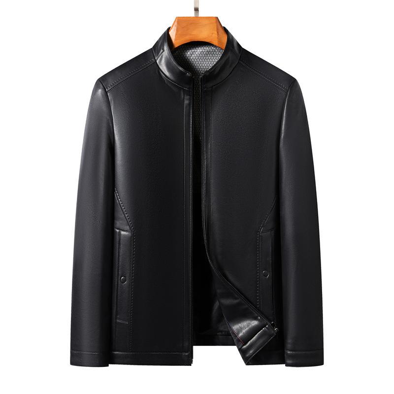 Кожаная куртка мужская осенне-зимняя пуховая куртка из овчины для пап среднего возраста, мужская повседневная кожаная куртка