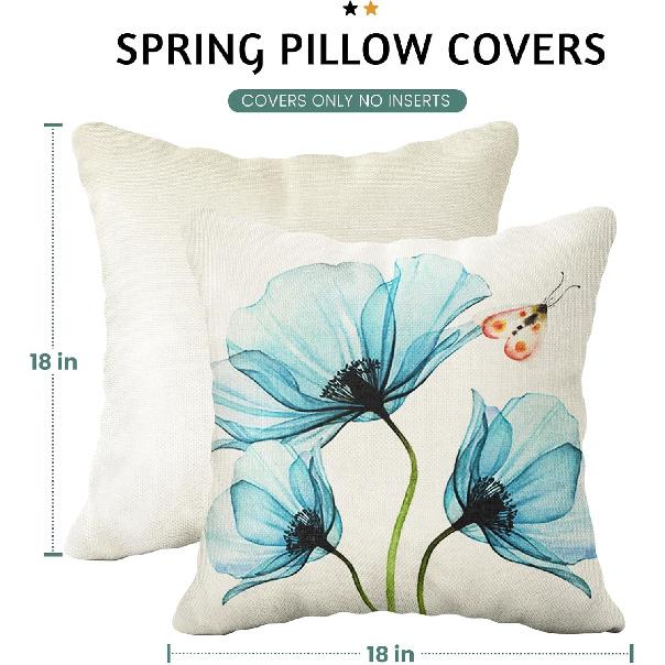 Flower Decorative Throw Pillow Covers 18x18 Inch Watercolor Floral Farmhouse Cushion Cover 4 Pcs Pink Yellow Purple Blue Tulip Pillow Case for Couch