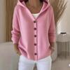 Women's Solid Color Hooded Knit Cardigan - Single-breasted, Long Sleeve, Elegant Commuter Style (2026 Edition)