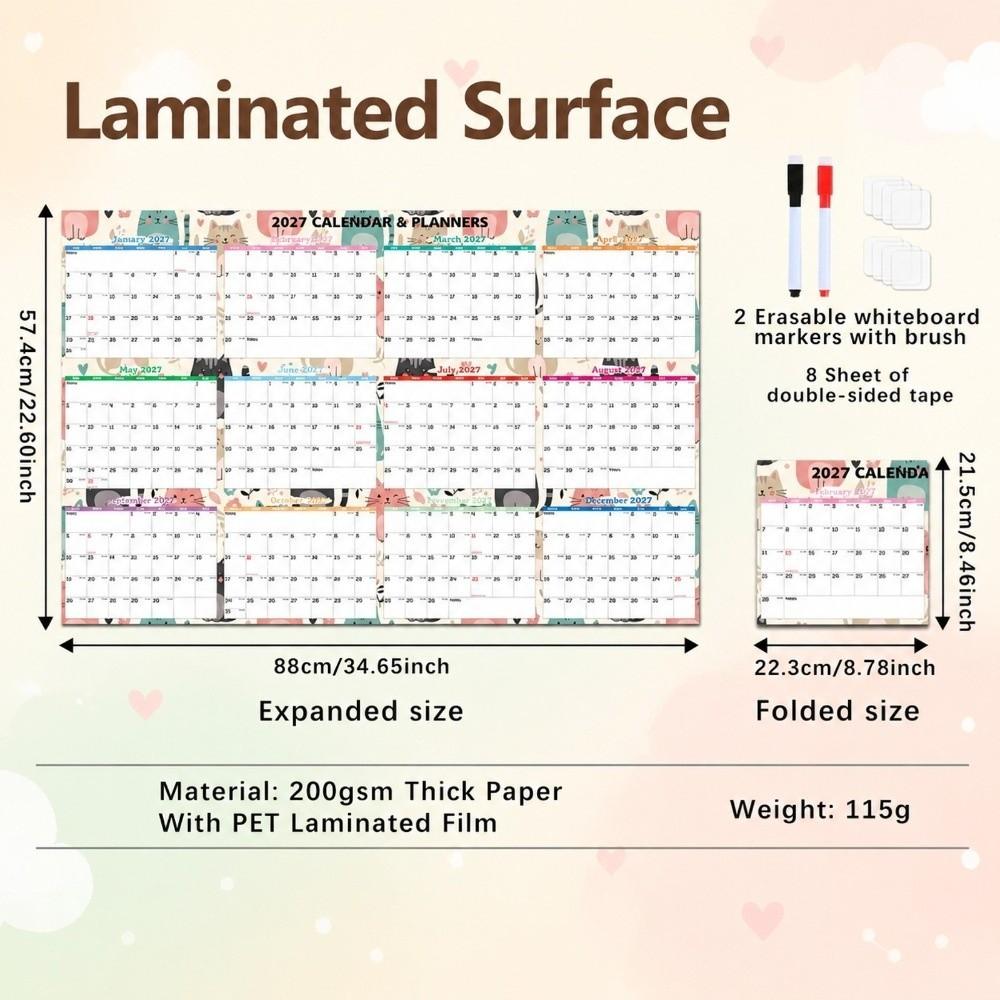 Large Size Yearly Wall Planner Erasable Surface Calendar Planner Sheet Family Planning