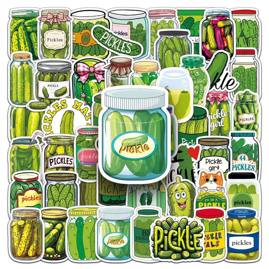Набор из 50 наклеек «Кислая огурка» для телефонов и ноутбуков - Смоляные наклейки на тему маринованных огурцов