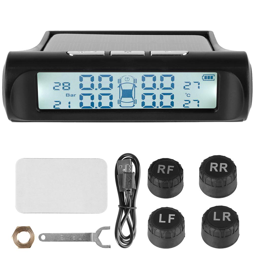 Tyre Temperature Monitor Universal Auto Security Alarm Systems Car Tire Pressure Monitoring System USB / Solar TPMS 0-6Bar
