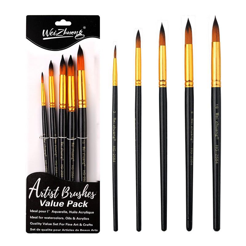 Set of 6 Cross-border Nylon Hair Oil Painting Brushes with Multiple Heads, Pearlescent White Handle, Ideal for Watercolor and Acrylic Art