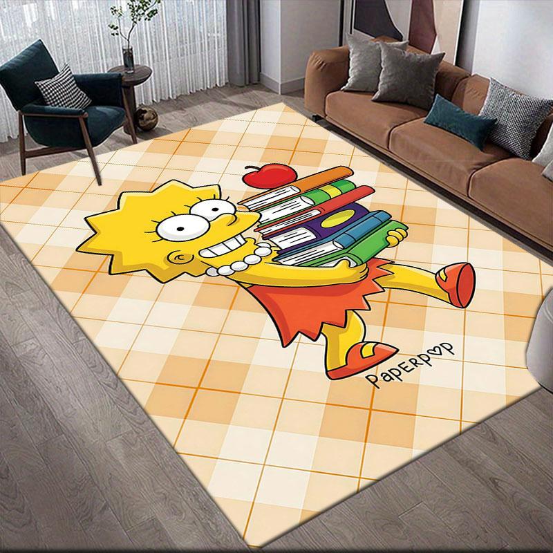 Lisa Simpson Flannel Printed Carpet, Home Sofa Decoration for Living Room & Bedroom, Non‑Slip Play Flannel Floor Mat for Game Room