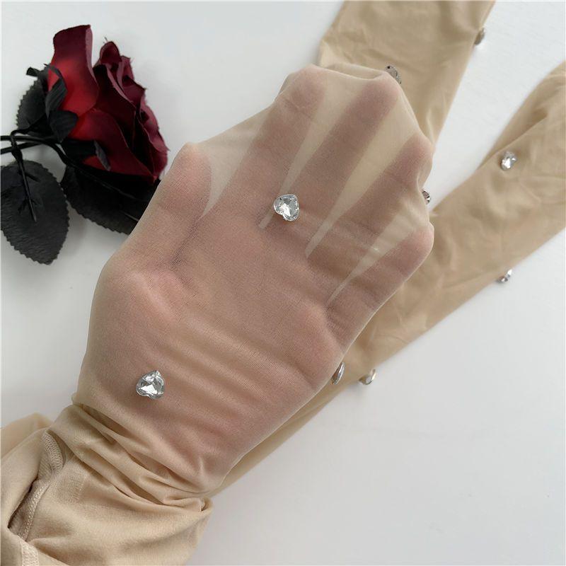 Unique Design Handmade Rhinestone Heart Coveralls Socks - Cool & Sweet Thin Exquisite Silk Pantyhose for Women, White Anti - Snag Stockings