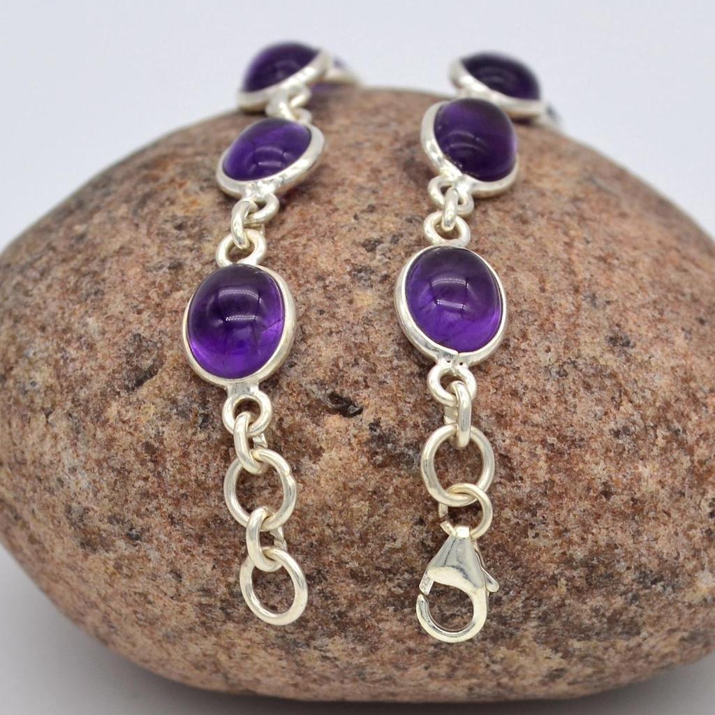 Натуральный аметист драгоценный камень стерлингового серебра 925 пробы браслет ювелирные изделия ручной работы