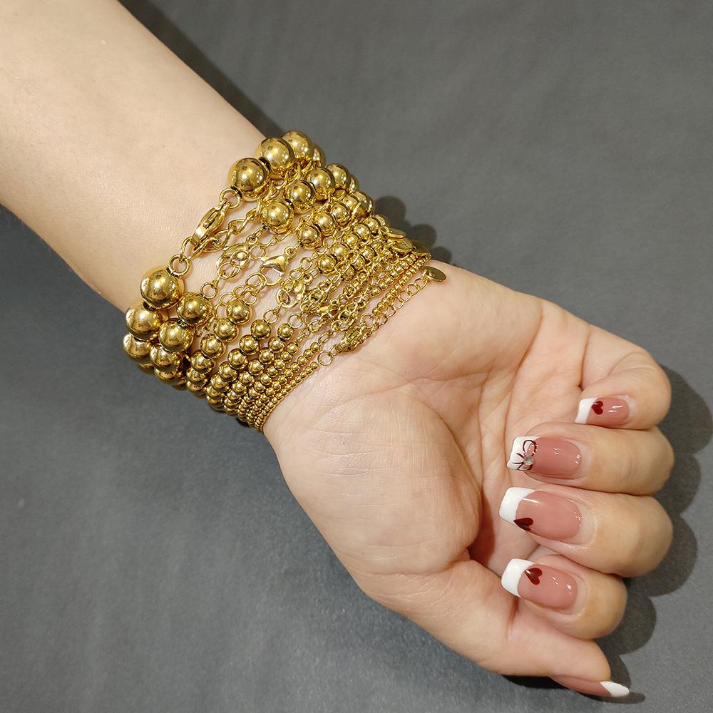 Европейский и американский минималистичный золотой браслет из нержавеющей стали с бусинами, эластичный для женщин