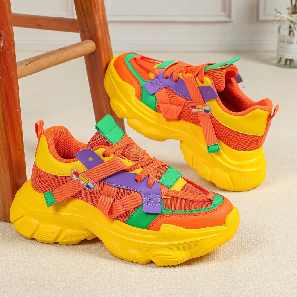 Модные массивные женские туфли на платформе, повседневные кроссовки, сетчатые кроссовки для ходьбы, дышащие, модные, платформа, "папины" кроссовки, на шнуровке