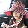 Dopamine Bucket Hat Women's High Sense Summer New Hat Plaid Visor Big Brim Sun Protection Hat