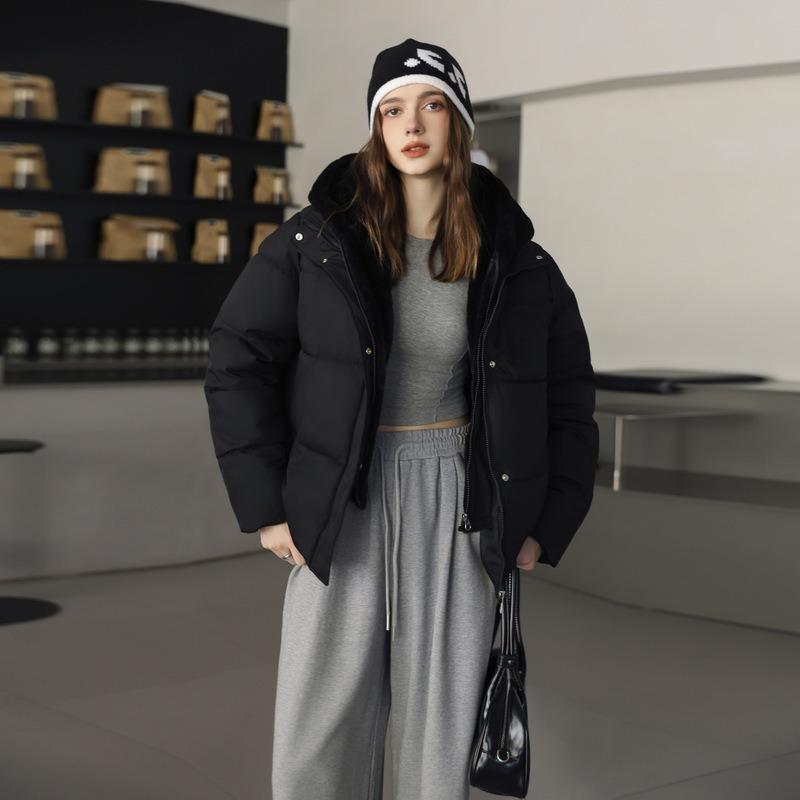 Имитация норкового бархата, двухкомпонентная куртка с капюшоном, вставками из хлопка и пуха, зимняя новая короткая куртка-хлебница