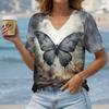 Women's T-Shirt 3D Butterfly Graphic Fashion Short Sleeved V-Neck Regular Tops Daily Print Tee Summer Spring Casual Tops