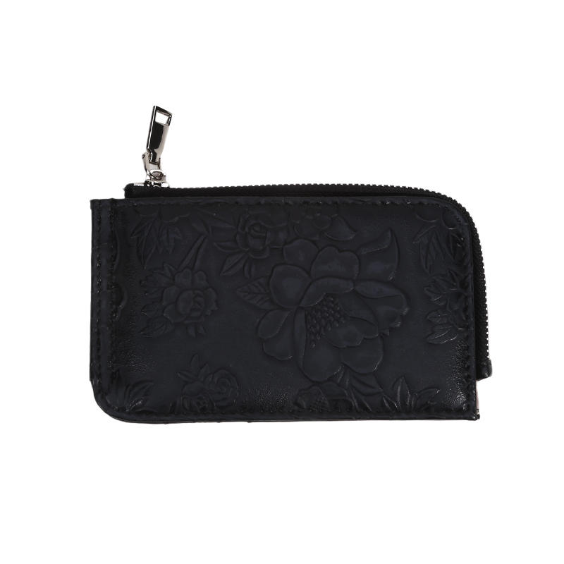 Card Holder Multiple Card Slots Zipper Card Bag Embossed Design Large Capacity Coin Purse Card Bag Wrist Strap Hand-Held Bag With Key Ring