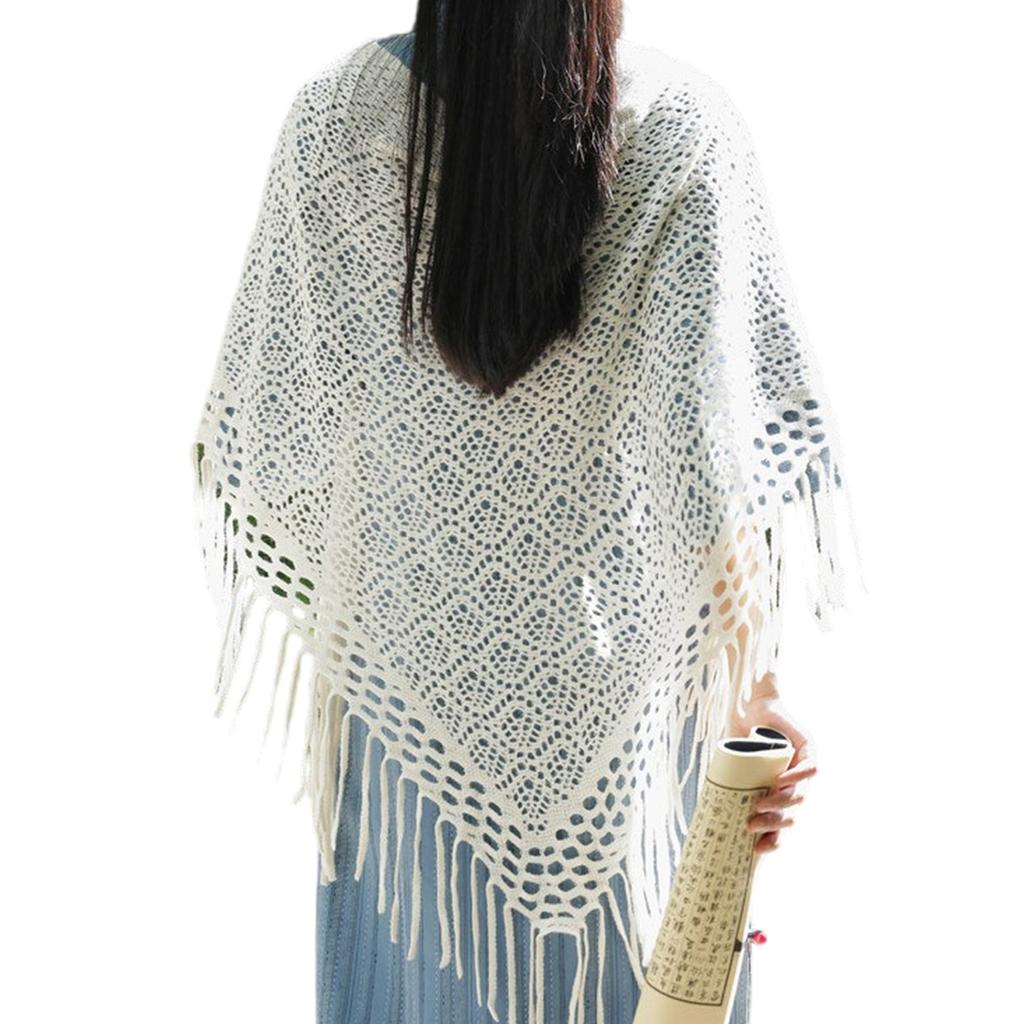Elegant Spring Crochet Shawl For Women Fringed Knitted Shoulder Wrap Great For Cool Evening And Beach Vacation Wear