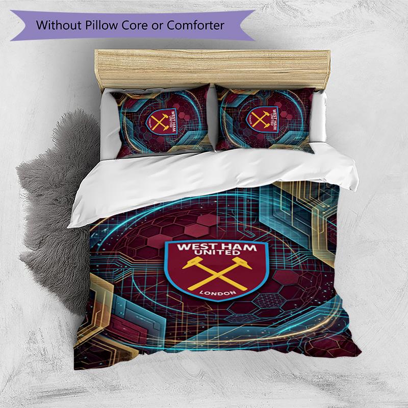West Ham United Football Printed 3 Pieces Bedding Set, Comfortable Skin Friendly Bedroom Duvet Cover Set