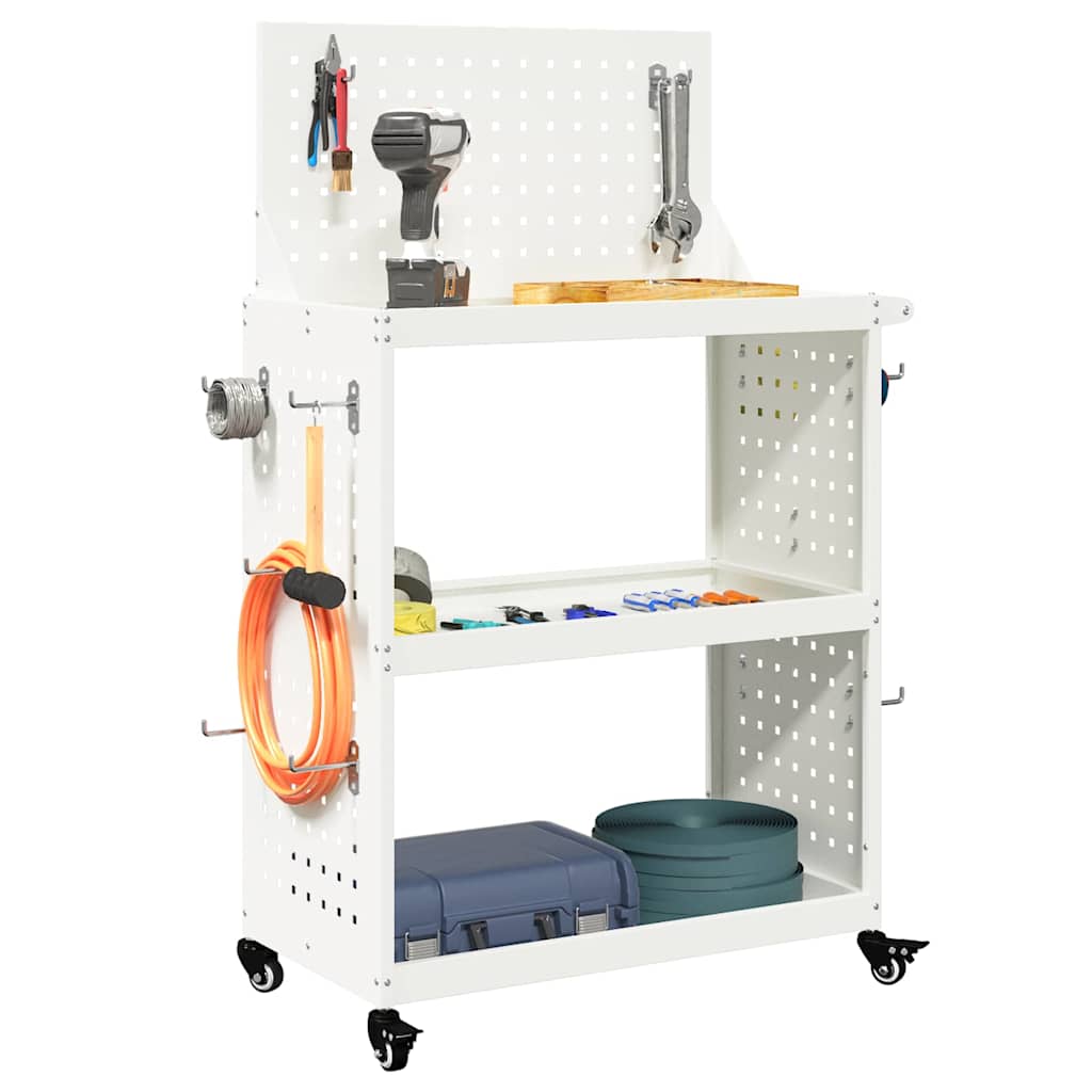 Tool Cart with Wheels White 65 x 35 x 111 cm Cold Rolled Steel