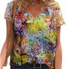 Модные весенние разноцветные принтованные блузки с коротким рукавом и V-образным вырезом футболки повседневные