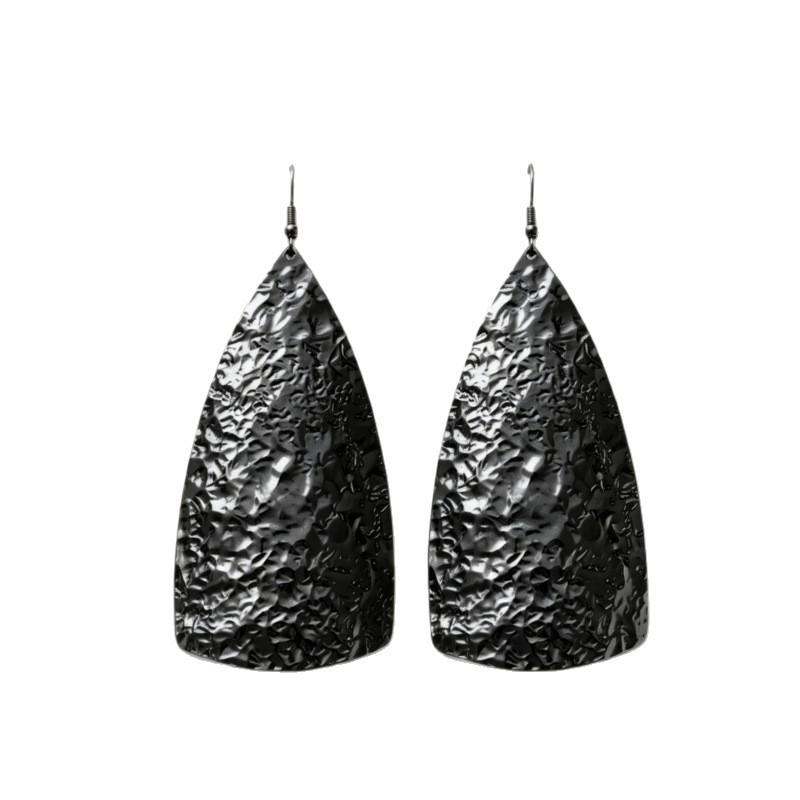 Retro black hammer pattern geometric large earrings niche concave-convex texture water drop ear hook earrings women