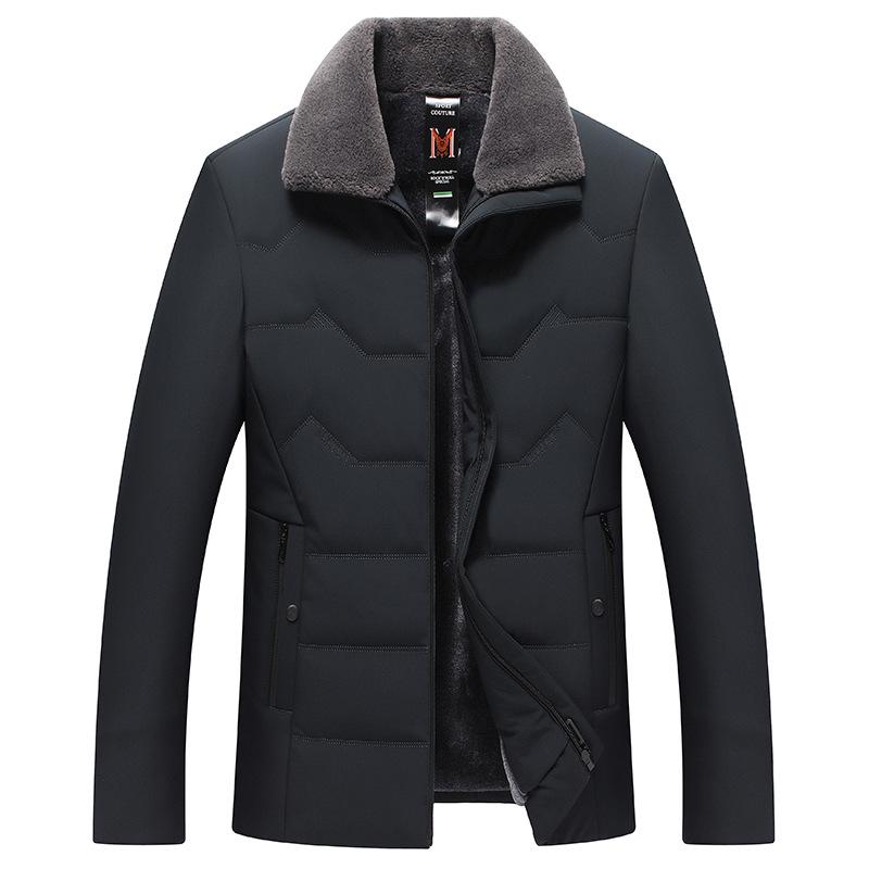 2025 Men's Cotton-Padded Jacket: Thickened, Warm, Velvet-Lined, with Fur Collar for Middle-Aged and Elderly
