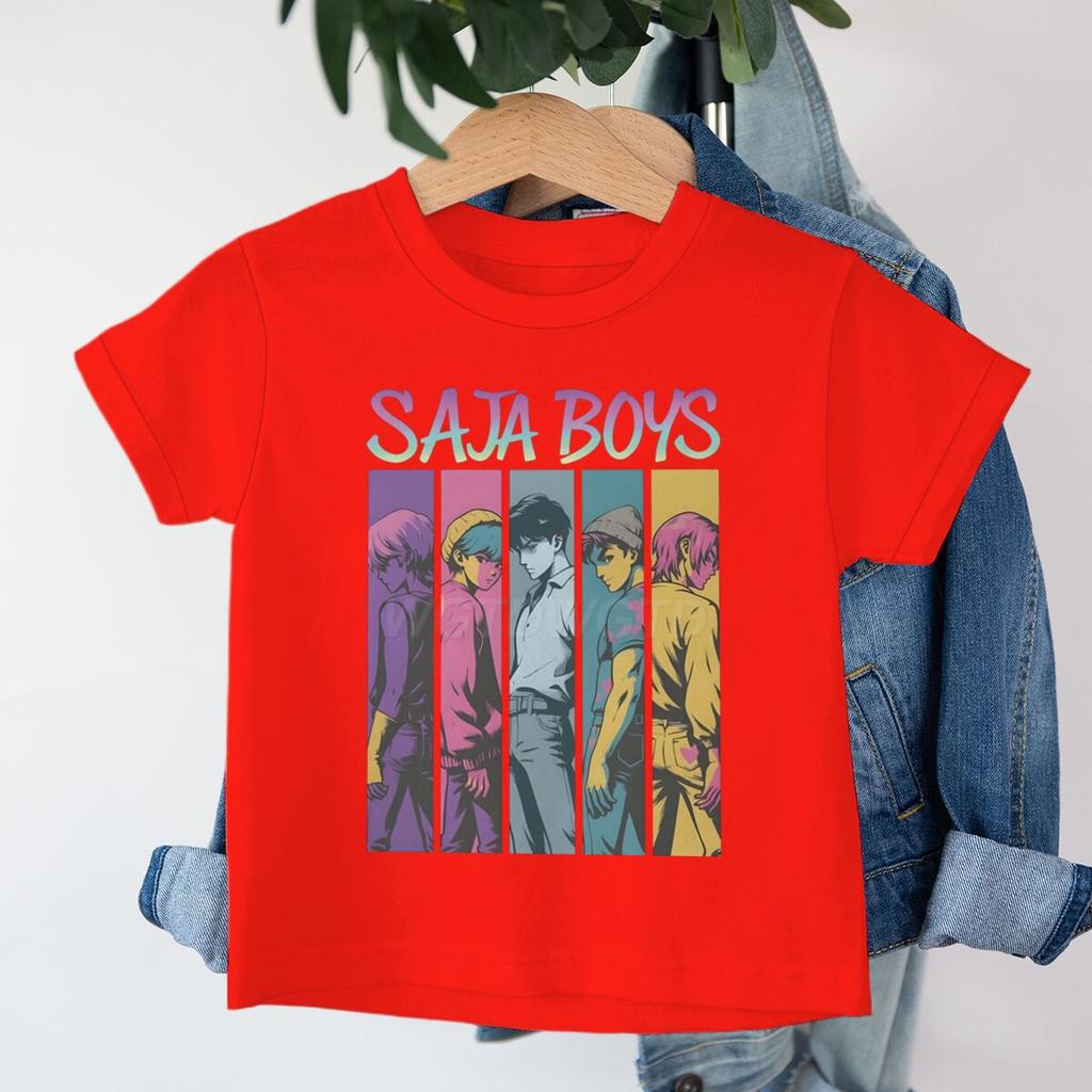 Cute Cartoon Saja Boys T-shirts Kpop Demon Hunters T Shirt Kids Boy Girl Summer Short Sleeve Round Neck Tops Children's Clothing