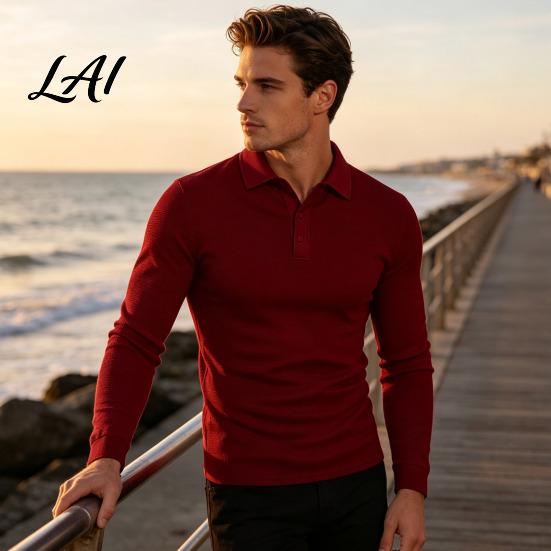 Long Sleeve Golf Wear Men Shirt Turndown Collar Button Neck Formal Office Shirt Solid Color Breathable Pullover Top for Sports Daily Mens