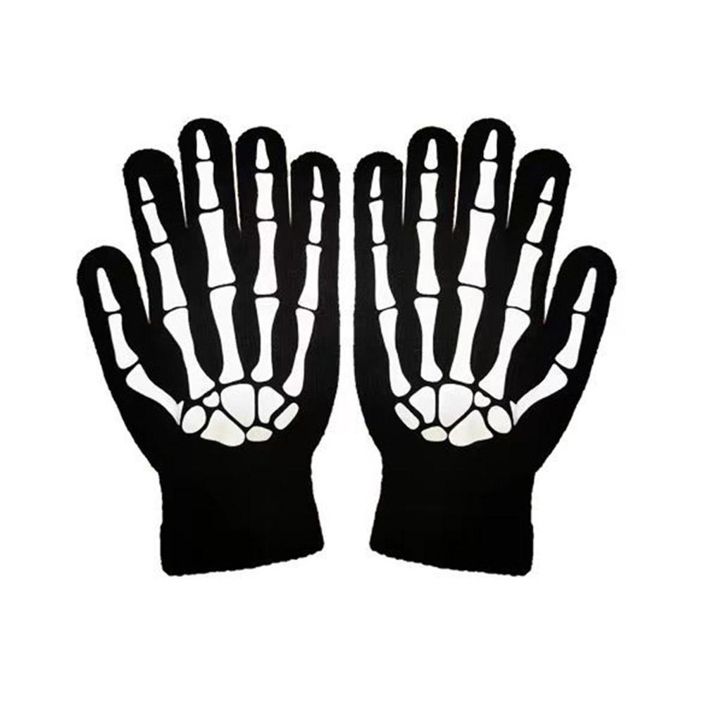Knitting Gloves Skeleton Head Full Fingers Print Warm Breathable Slip Non Horror Gloves Boy Han W7Q4