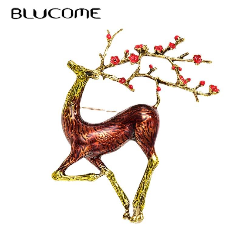 Blucome Классические рождественские броши с изображением пятнистого оленя, медная брошь в виде животного для женщин, мужчин, детей, костюм, свитер, эмалированная булавка, Рождественский подарок
