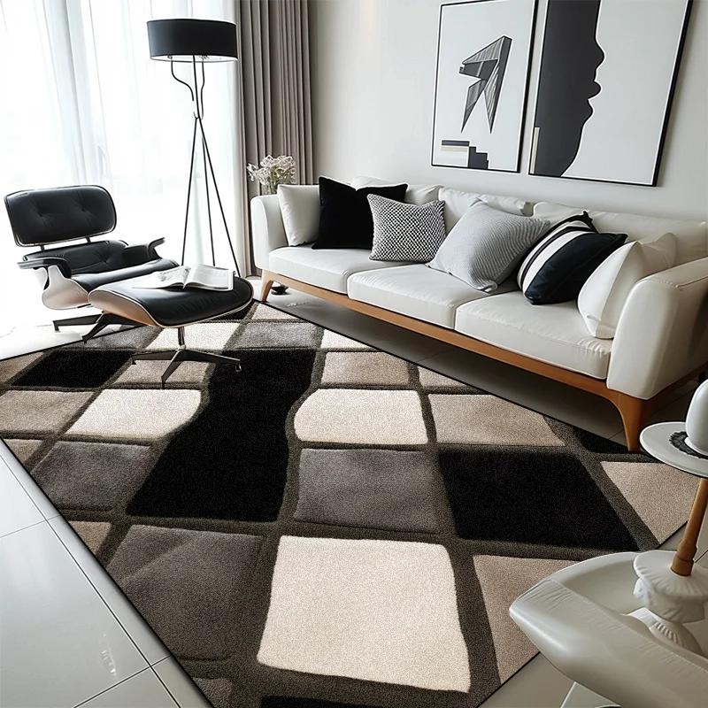Современный геометрический клетчатый ковер для гостиной, домашнее украшение, мягкие ковры большой площади, спальня, нескользящие моющиеся прикроватные напольные коврики