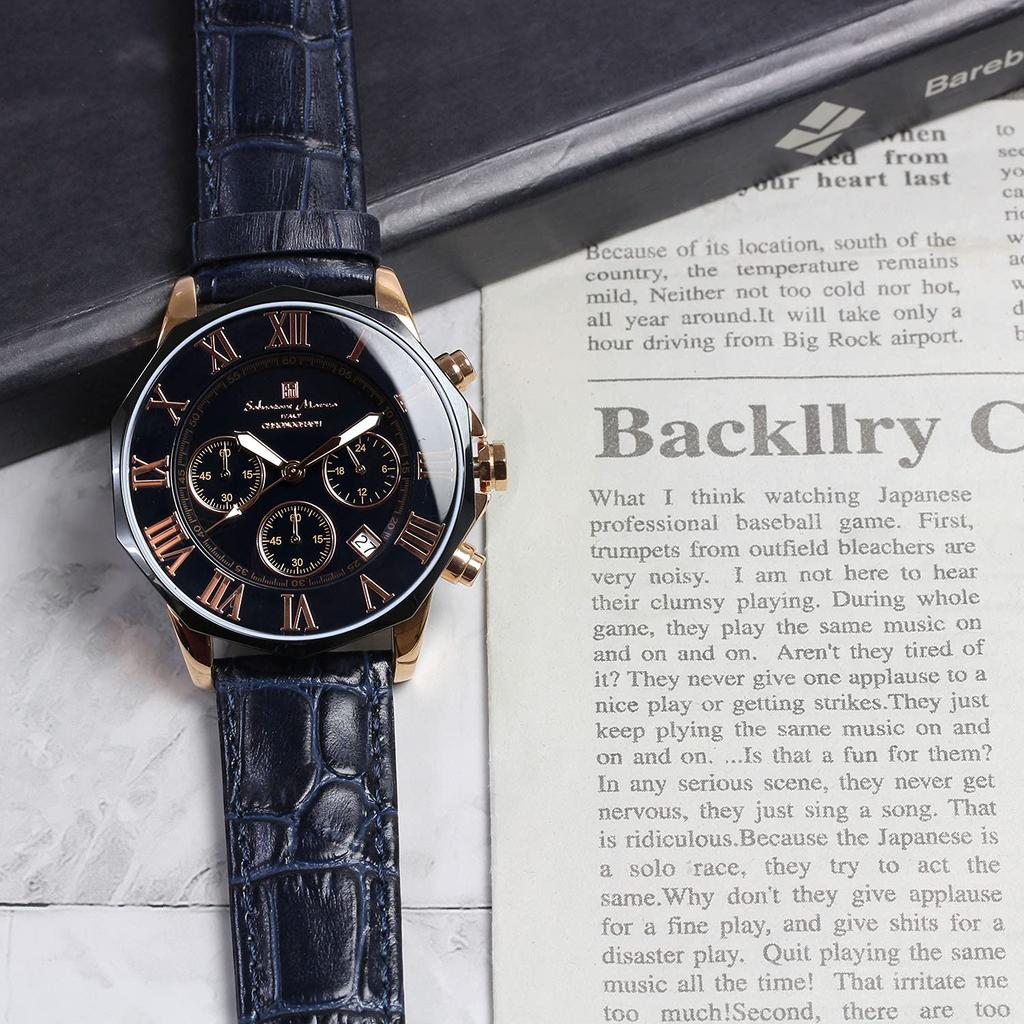 Watch Navy Chronograph 10 ATM Water Resistant Business Formal Leather Belt [Salvatore Mara] Men's SM15104S-PGNVPG