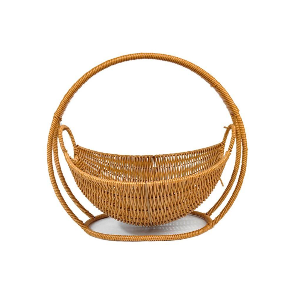With Handle Woven Storage Basket High Grade Hand Woven Basket Imitation Rattan Basket Home Kitchen