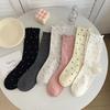 Black Fungus Polka Dot Pile Socks, Women's Mid-calf Socks, Casual Cotton Socks, Versatile Solid Color Ballet-style Cute Long Socks