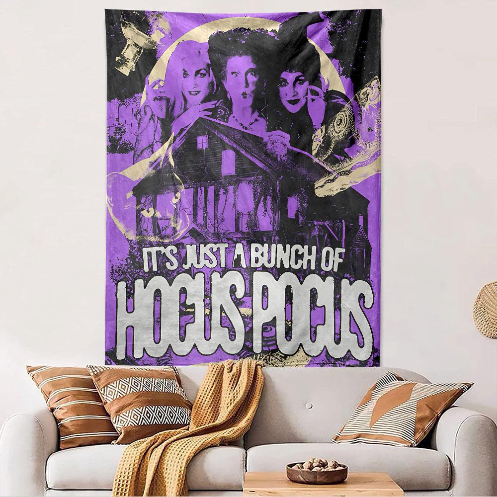 Hocus Pocus Tapestry Wall Hanging, Halloween Witch Movie Poster Art, Spooky Wall Decor for Bedroom Living Room Dorm