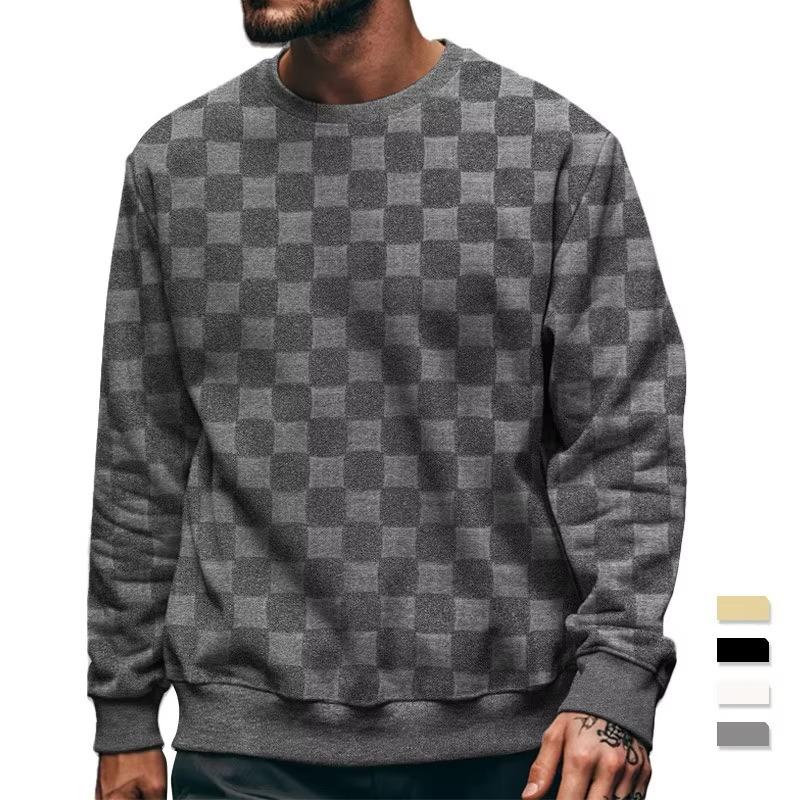 Весенняя мужская клетчатая футболка с круглым вырезом, модная толстовка в клетку Harajuku, плотная повседневная футболка с длинным рукавом, уличная одежда