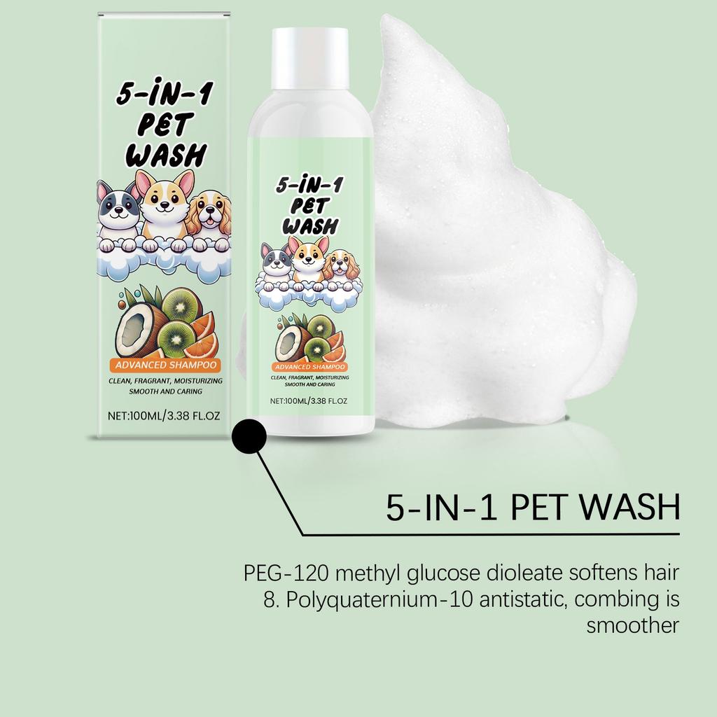 5 в 1 Pet Gentle Cleansing Shampoo Растительная сыворотка Питательная против колтунов для собак и кошек Универсальный без слез 100 мл