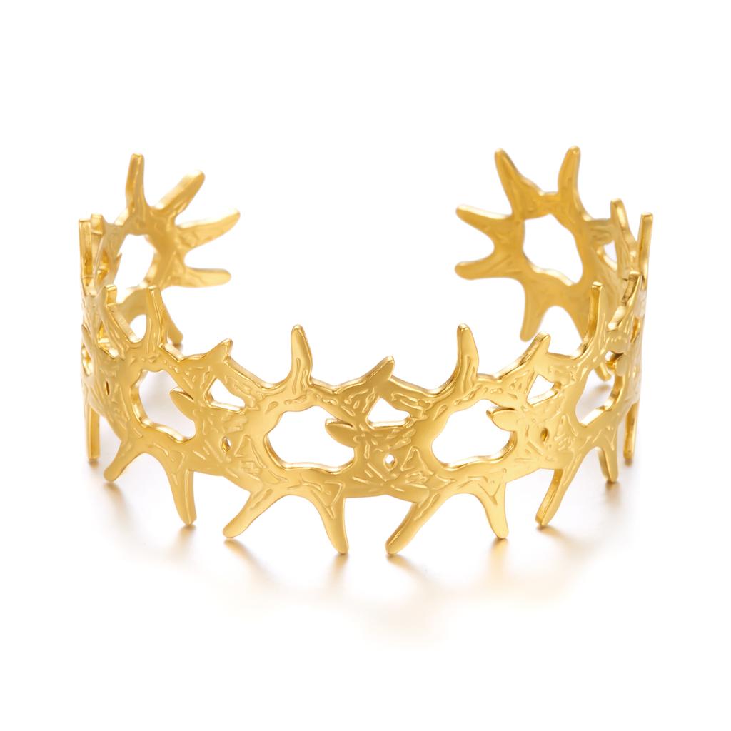 Exaggerated Stainless Steel Metal Shell Flower Cuff Bangle Bracelet for Women Vintage Gold Color Bangles Beach Party Jewelry New