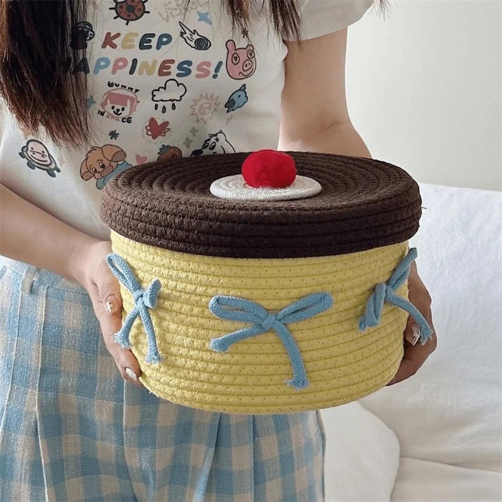 Woven Miscellaneous Basket Cartoon Coffee Table Box Cute Bow Storage Box  Desktop Storages
