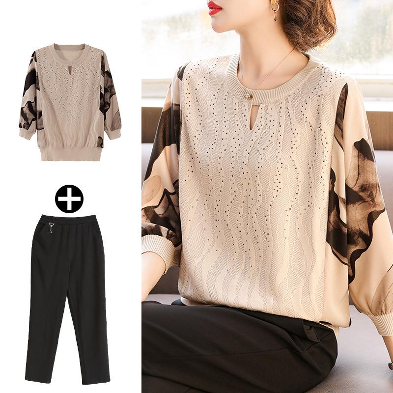 Вязаный осенний топ для мамы 2025 - Модная легкая футболка для женщин среднего возраста