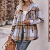 Женская модная клетчатая рубашка с длинным рукавом на пуговицах, с капюшоном, карманом и кулиской, повседневная куртка-рубашка