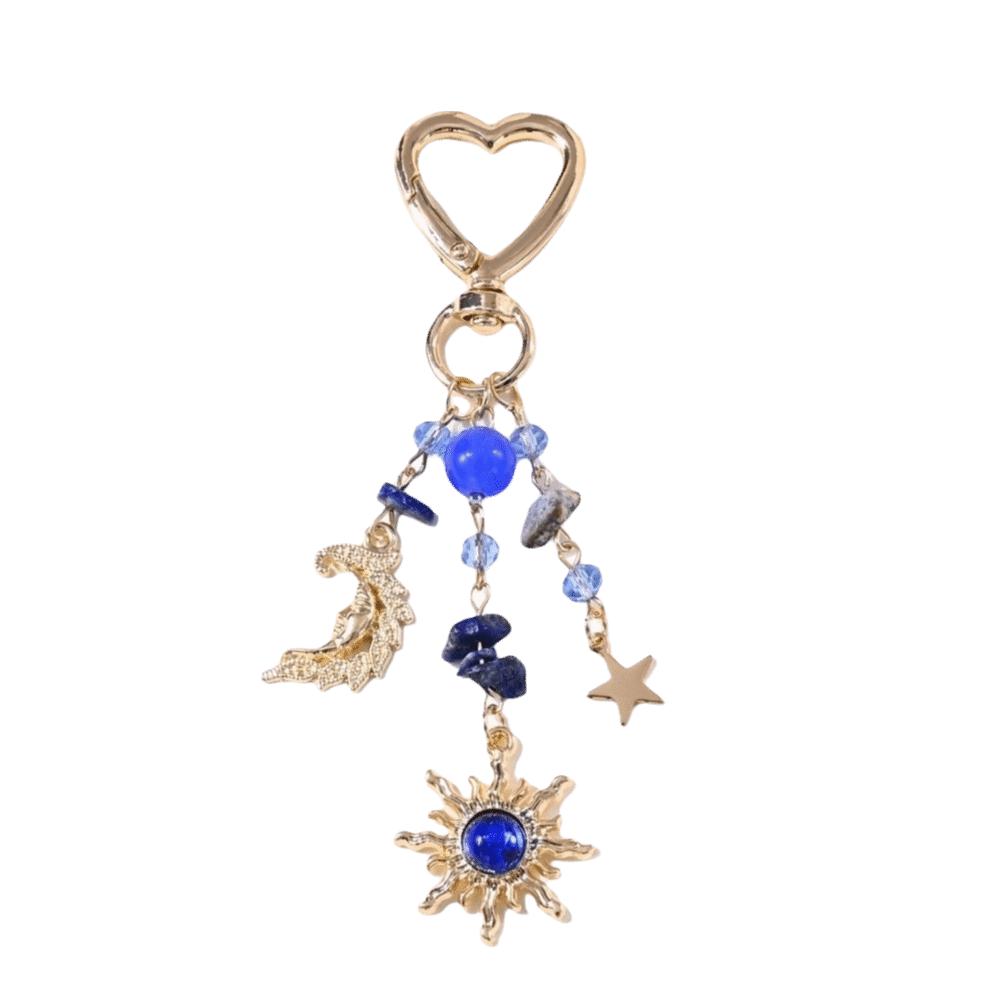 Vintage Zinc Zinc Alloy Beaded Bag Charm Shiny Pendant Keychain Boho Style Key Ring Daily Wear