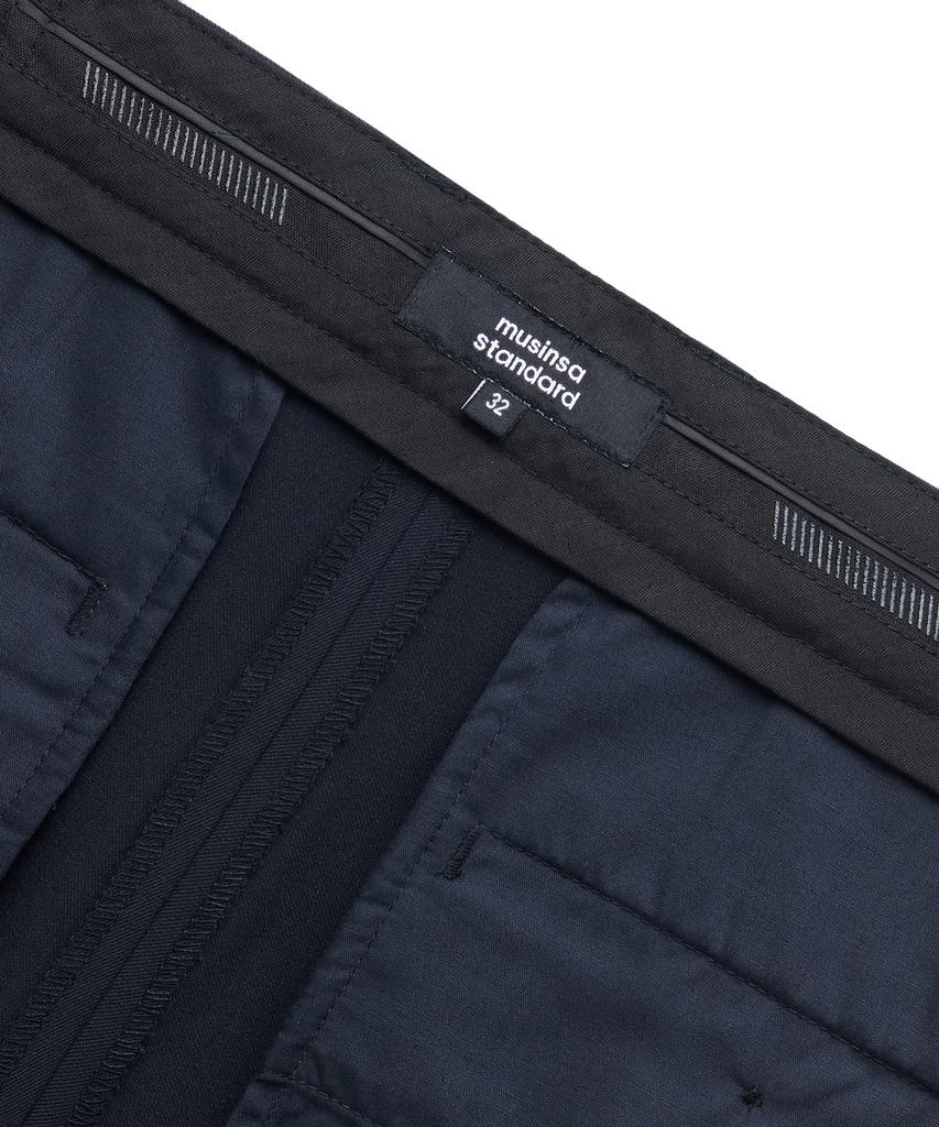 MUSINSA STANDARD Wide Hidden Banding Crop Slacks [Navy]