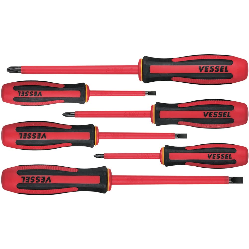 VESSEL Megadora Insulated Electric Shock VDE 9606PS Screwdriver, 6-Piece Set, Prevention, Certified,