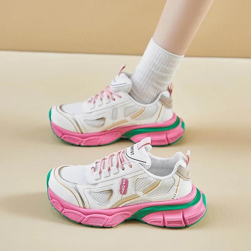 Мода 2024 года. Новые спортивные туфли на толстой подошве. Повседневные осенние дышащие сетчатые женские туфли на толстой подошве. Кроссовки для бега и тенниса. Zapatos Mujer.