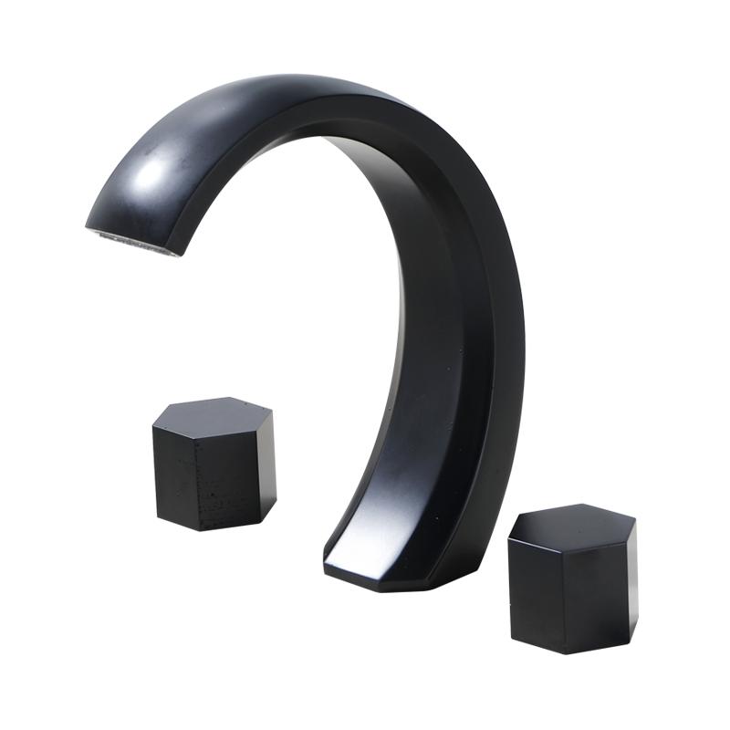 Light Luxury Bathroom Basin Faucet Gun Gray Copper Three Holes Two Handles Hot Cold Mixed Water Faucet Household Basin Tap